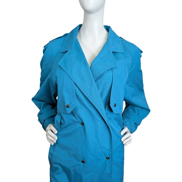 Vintage Teal Double-Breasted Trench Coat | 80s/90s VIPetites | Size M–L - Picture 2 of 8